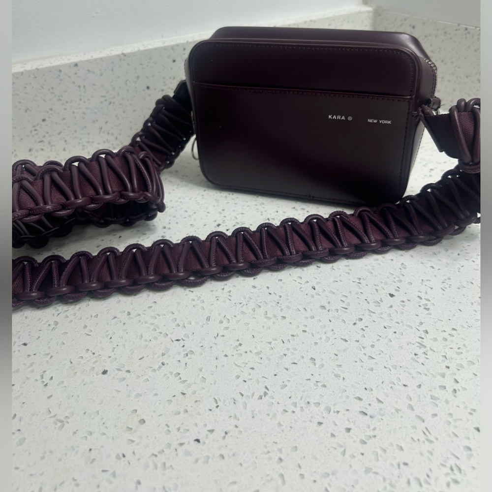 KARA New York Plum Leather Crossbody Bag with Braided Strap